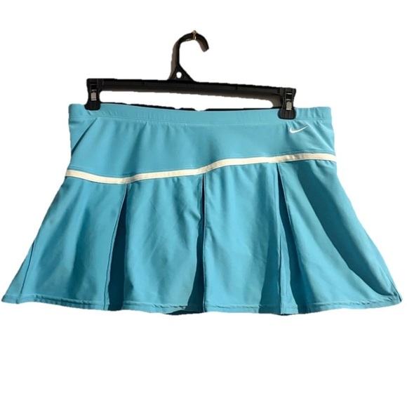 Nike Aqua Blue White Stripe Pleated Mini Tennis Golf Skort Athleisure Size Lg. - Picture 2 of 11